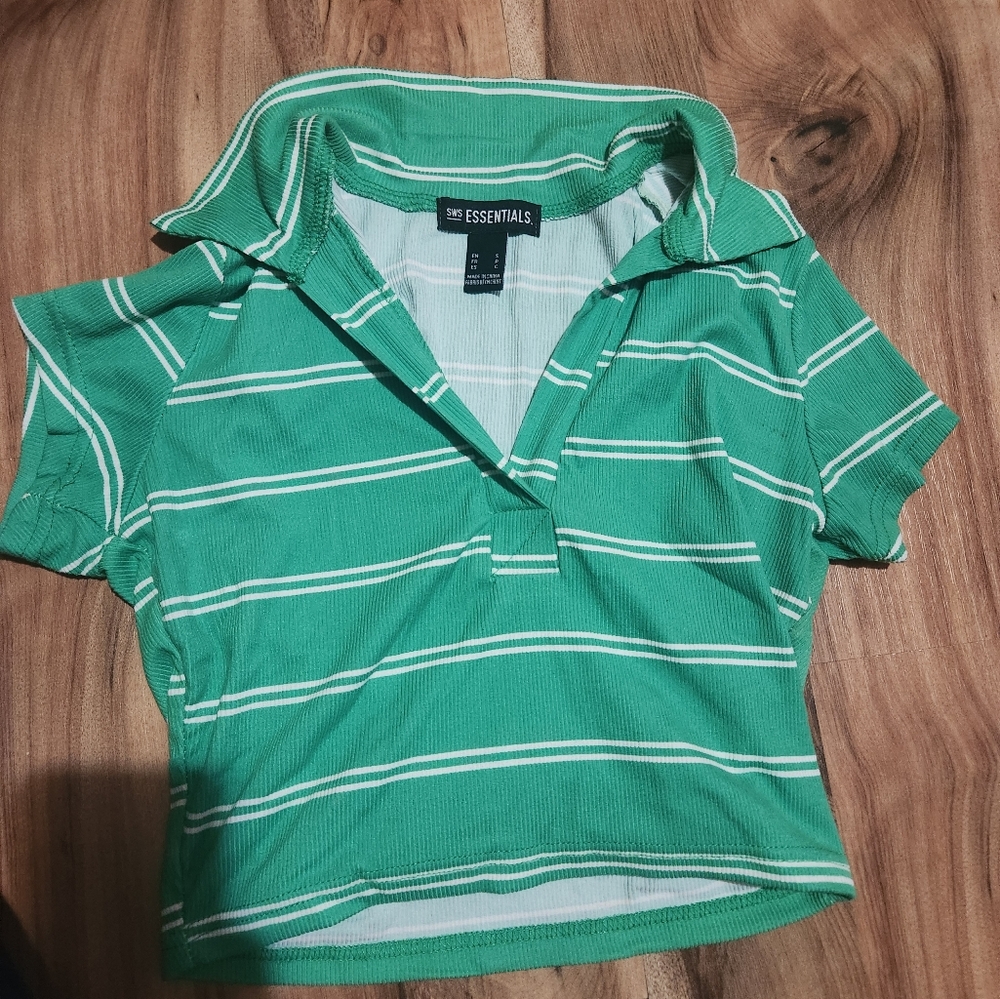Green striped crop top